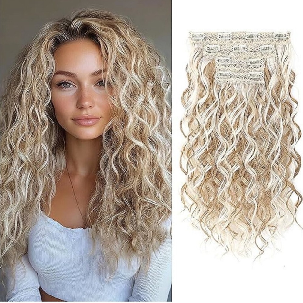 Curly Hair Extensions, 4PCS 16 inch Clip in Hair Extensions Lace Weft Short Curl